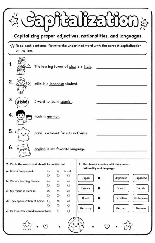 Capitalizing proper adjectives, nationalities, and languages