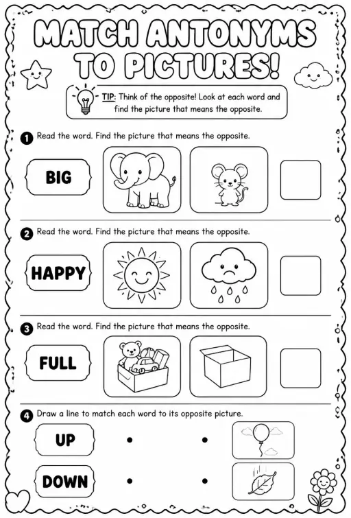 Match antonyms to pictures