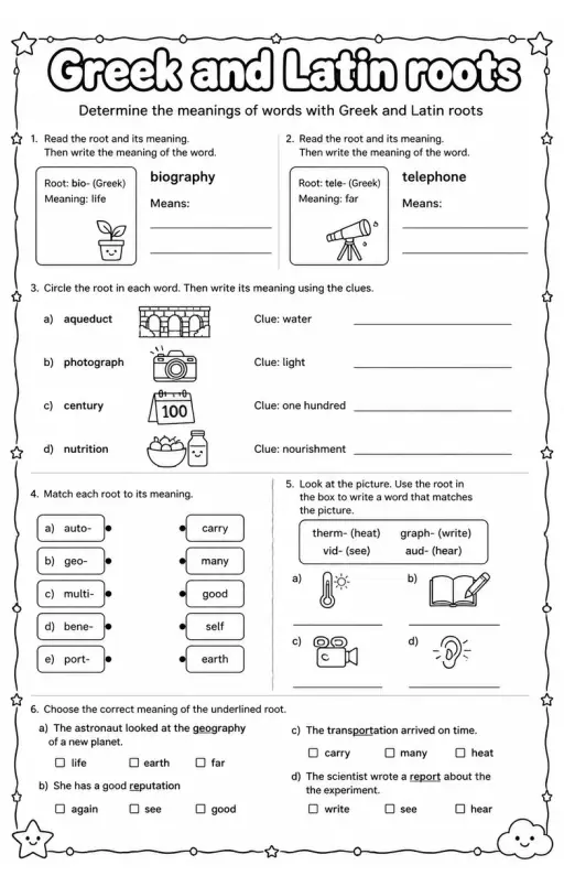 Determine the meanings of words with Greek and Latin roots
