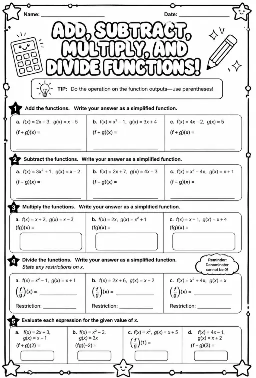 Add, subtract, multiply, and divide functions