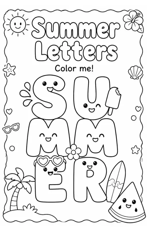 Summer Letters Coloring Page