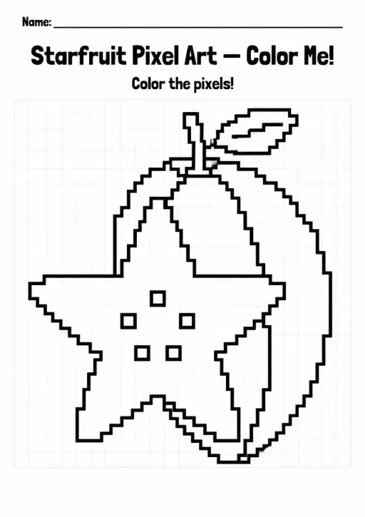 Starfruit Pixel Art Coloring Page