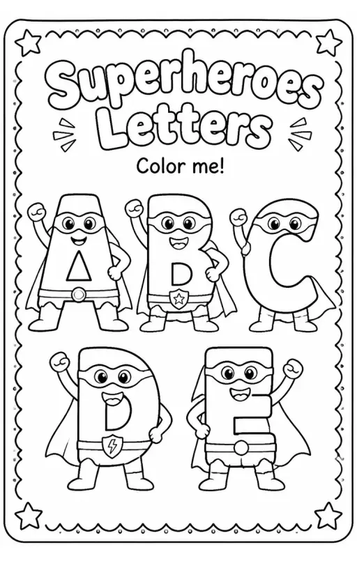 Superheroes Letters Coloring Page