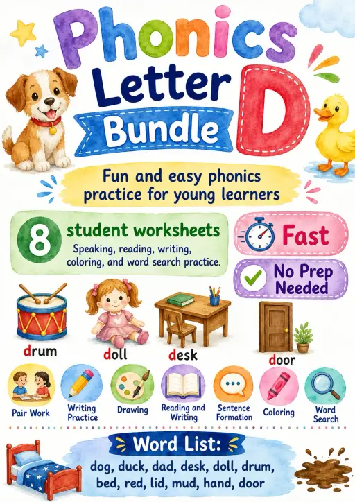 Letter D Phonics Worksheets Pack