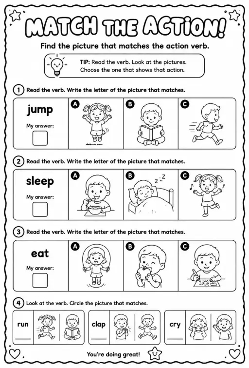 Find the picture that matches the action verb
