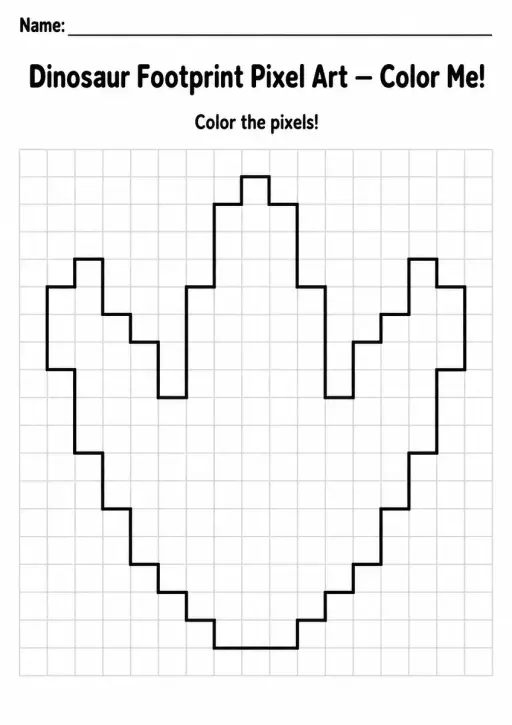 Dinosaur Footprint Pixel Art Coloring Page