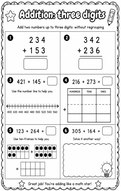 Add two numbers up to three digits: without regrouping