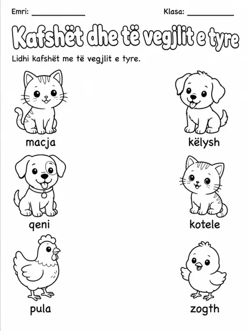 Kafshët dhe të vegjlit e tyre - Pako fletësh pune