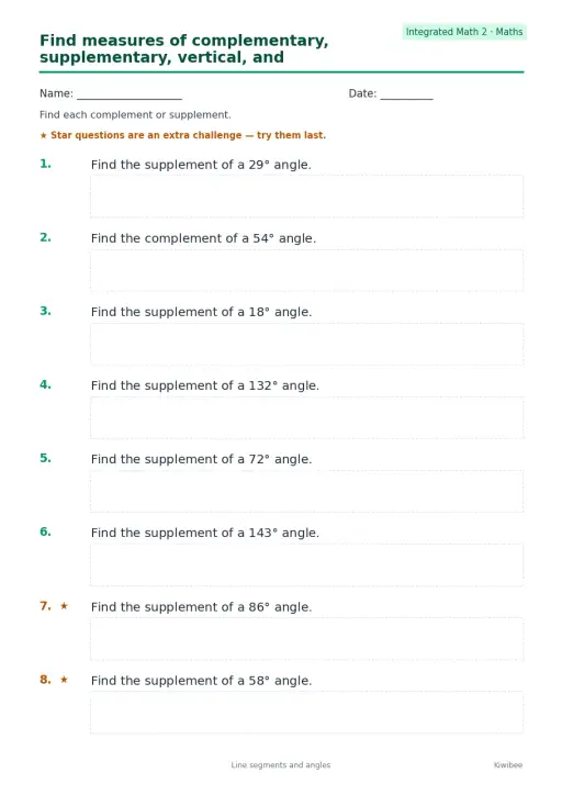 Find measures of complementary, supplementary, vertical, and adjacent angles