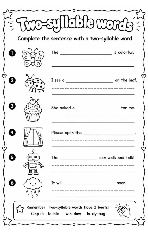 Complete the sentence with a two-syllable word