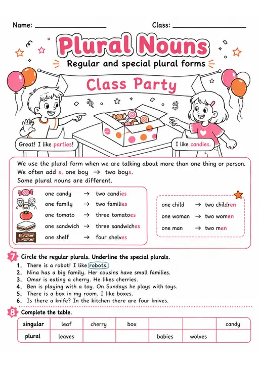 Plural Nouns | Grades 2-3 Grammar Worksheet