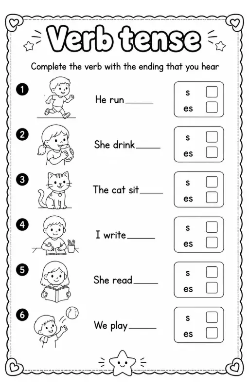 Complete the verb with the ending that you hear