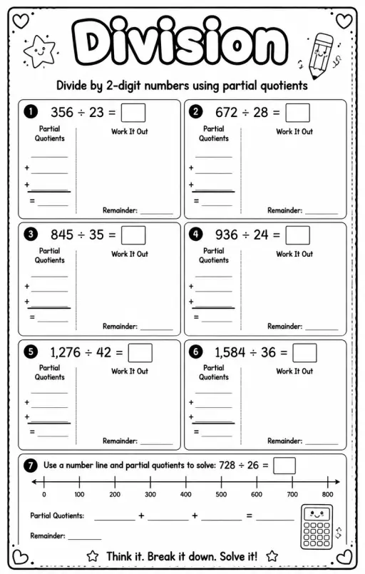 Divide by 2-digit numbers using partial quotients