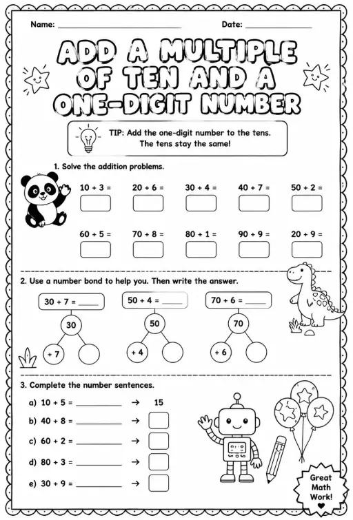 Add a multiple of ten and a one-digit number