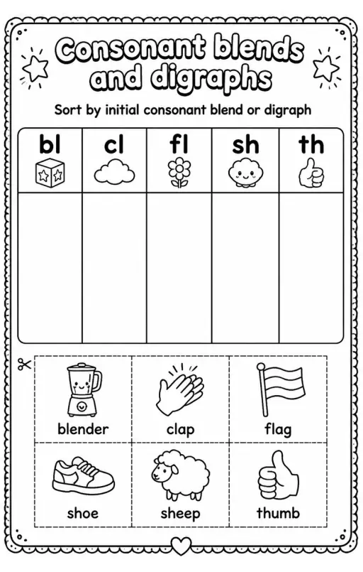 Sort by initial consonant blend or digraph