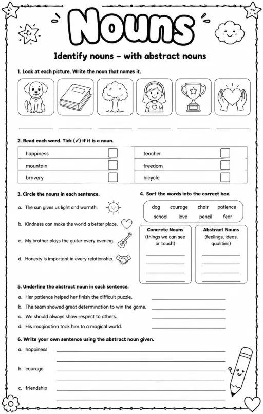 Identify nouns – with abstract nouns