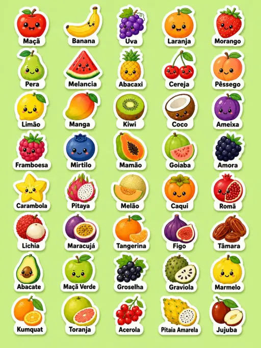 Frutas - Folha de adesivos imprimíveis