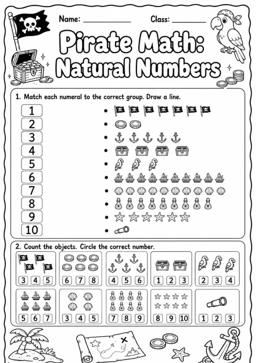 Pirate Math: Number Sequences Worksheet