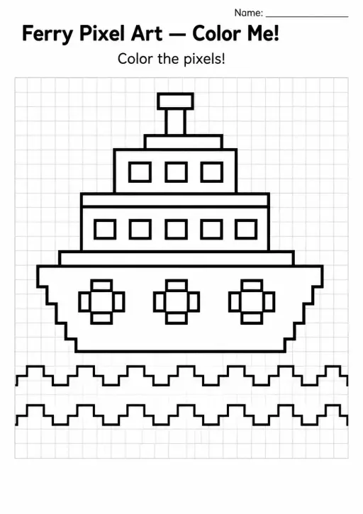 Ferry Pixel Art Coloring Page