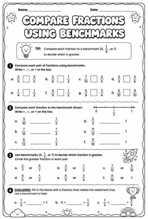 Compare fractions using benchmarks