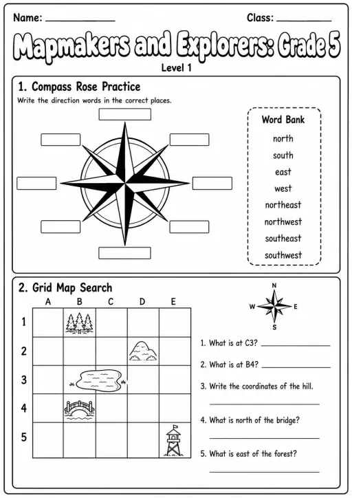 Mapmakers and Explorers Map Skills Worksheet Pack