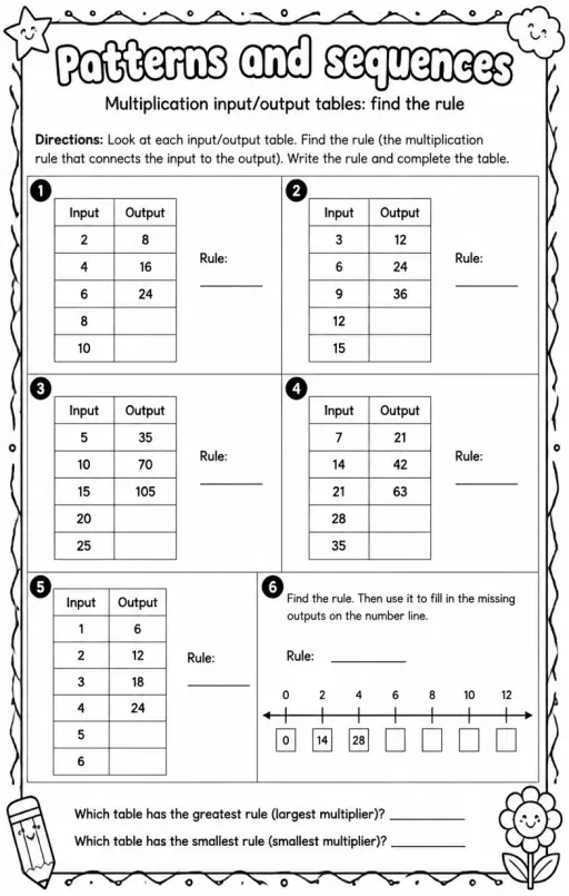 Multiplication input/output tables: find the rule