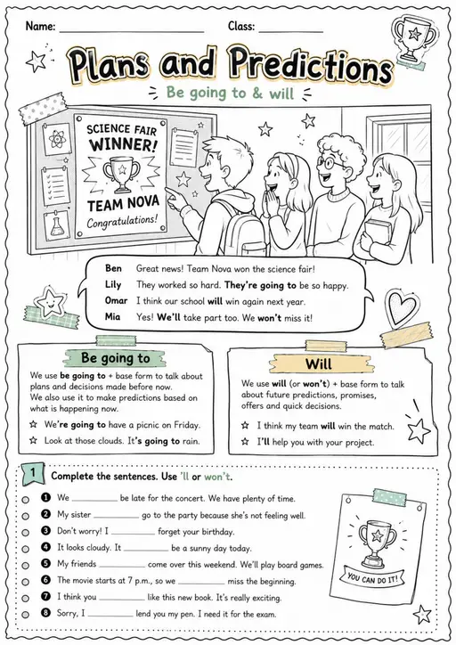 Future Forms: Plans And Predictions | Grades 5-6 Grammar Worksheet