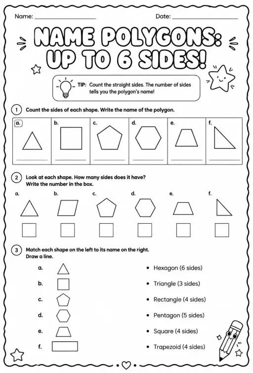Name polygons: up to 6 sides