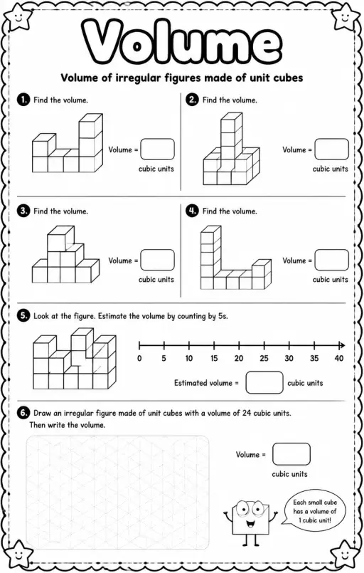 Volume of irregular figures made of unit cubes