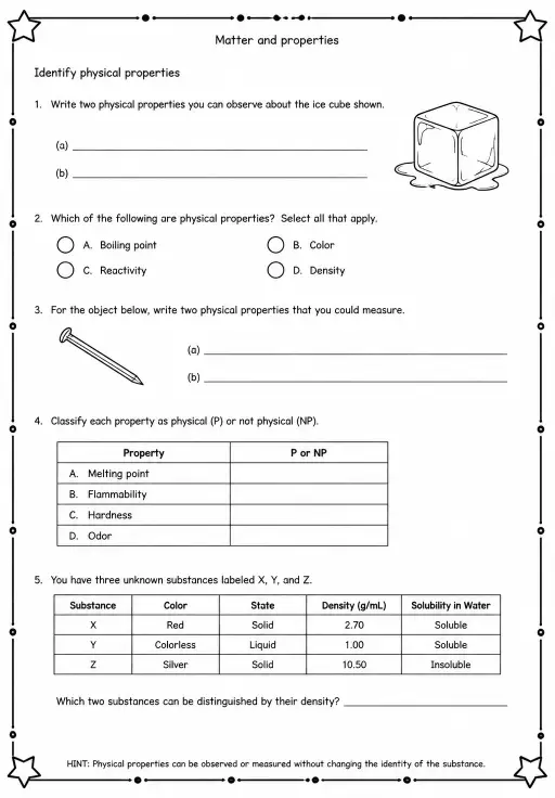 Identify physical properties