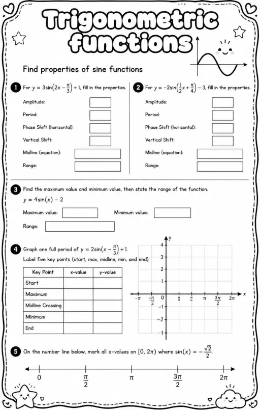 Find properties of sine functions