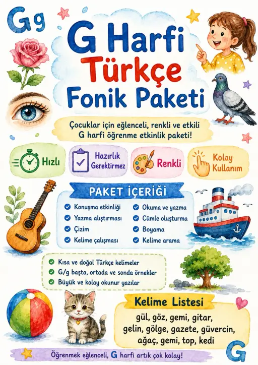 Turkish Letter G Phonics Worksheets Pack