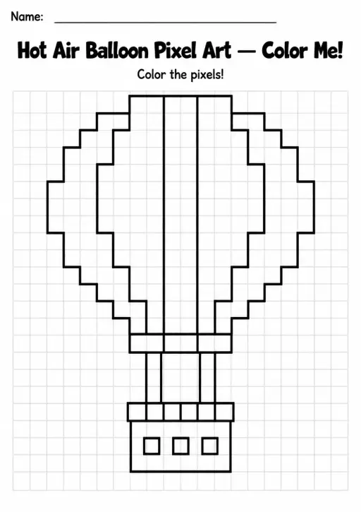 Hot Air Balloon Pixel Art Coloring Page