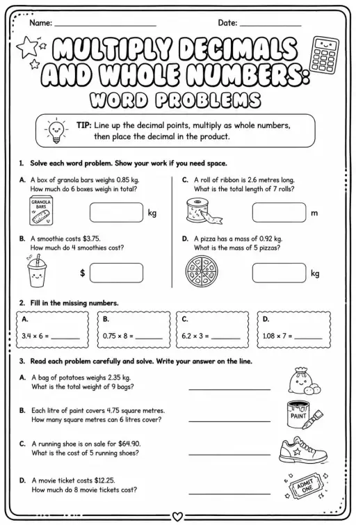 Multiply decimals and whole numbers: word problems