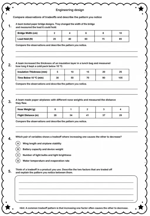 Compare observations of tradeoffs and describe the pattern you notice
