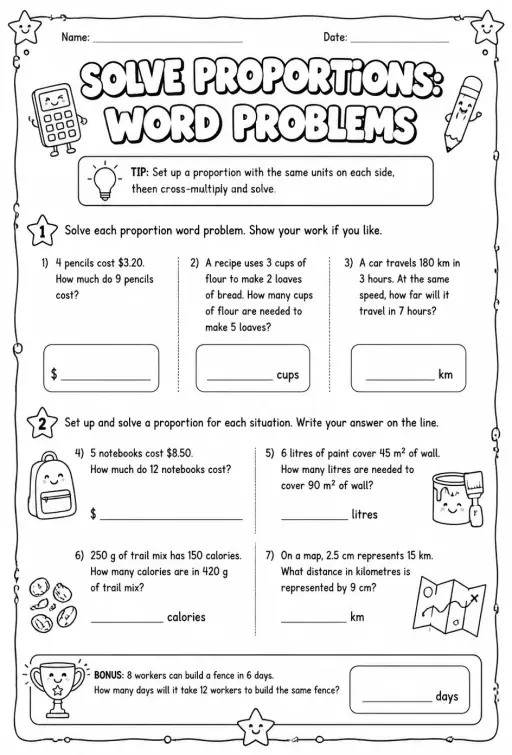 Solve proportions: word problems