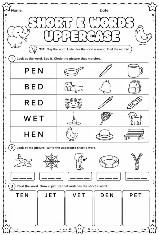 Choose the picture that matches the short e word: uppercase