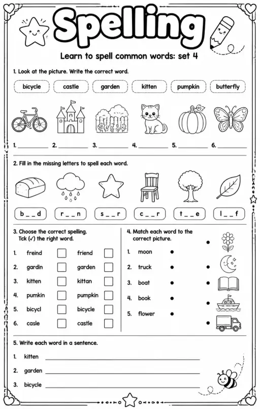Learn to spell common words: set 4