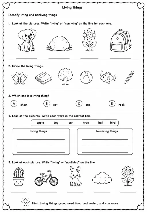Identify living and nonliving things