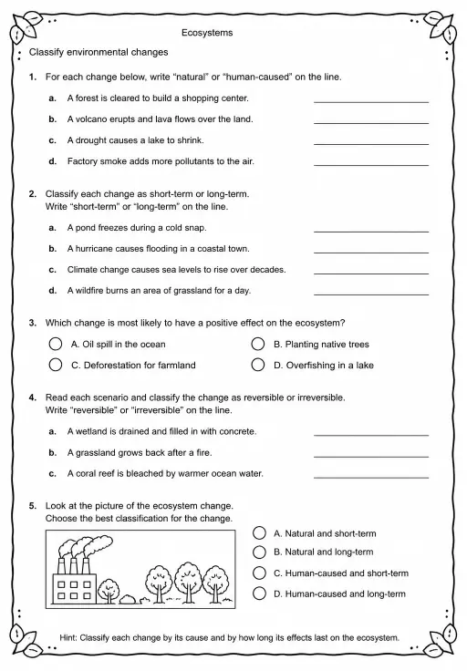 Classify environmental changes