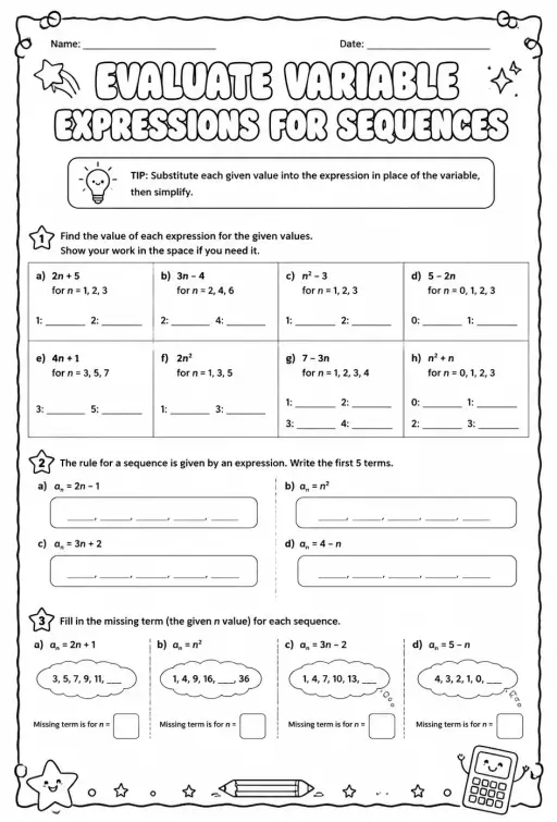 Evaluate variable expressions for sequences