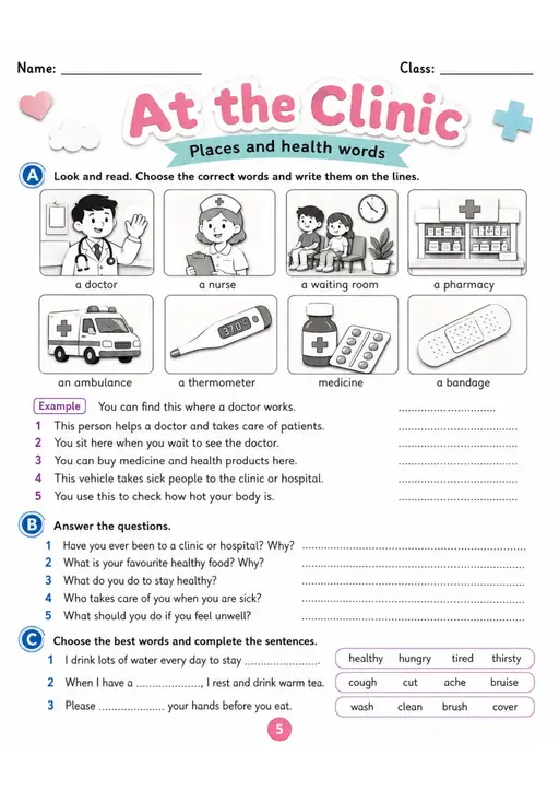Cambridge MOVERS - At the Clinic | Free Worksheet