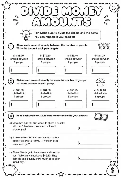 Divide money amounts
