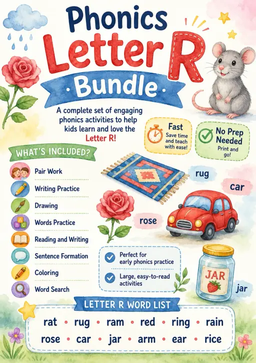 Letter R Phonics Worksheets Pack