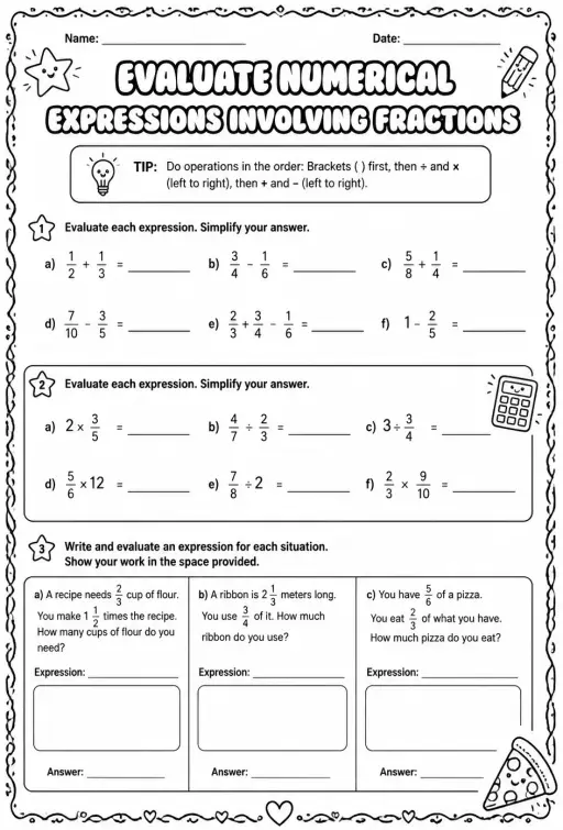 Evaluate numerical expressions involving fractions