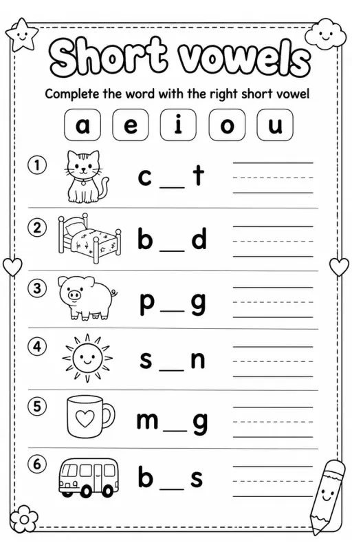 Complete the word with the right short vowel