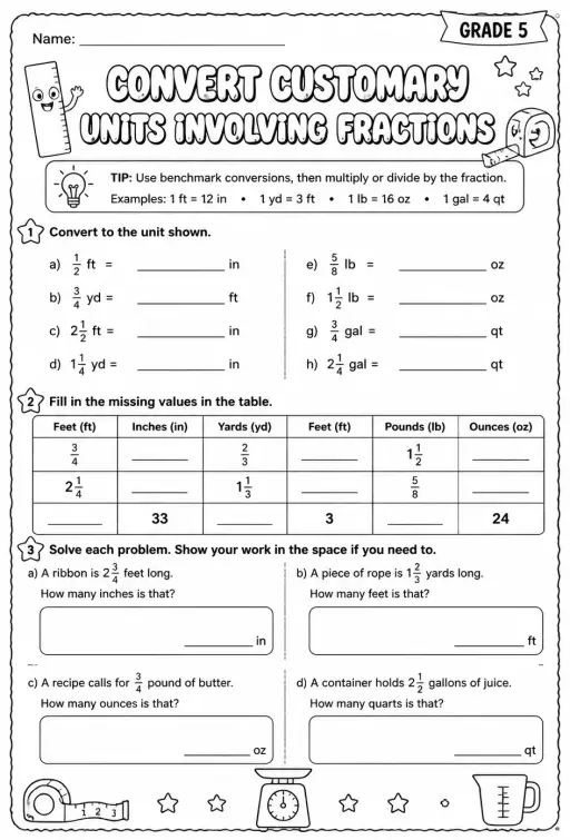 Convert customary units involving fractions