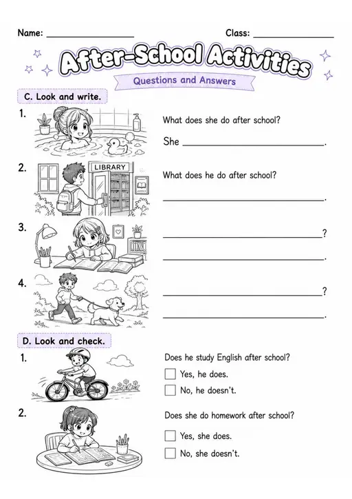 After-School Activities 2 | Grades 2-3 Vocabulary Worksheet