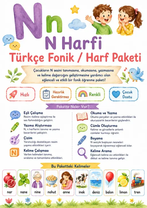 Turkish Letter N Phonics Worksheets Pack