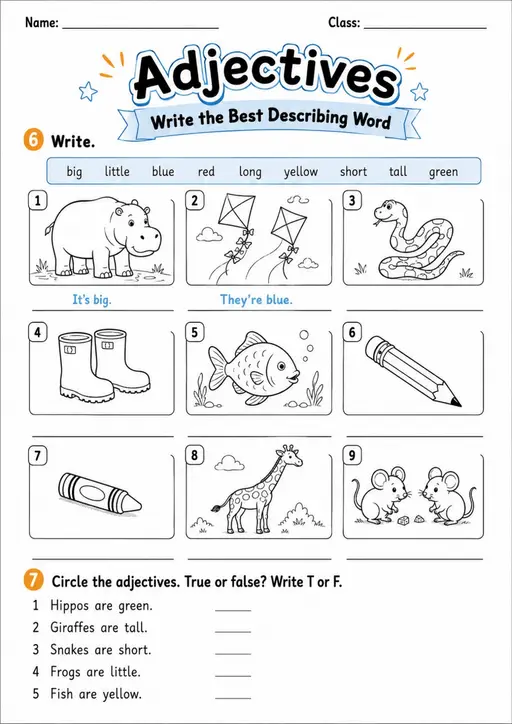 Choose and Circle Animal Adjectives | Grade 1 Grammar Worksheet